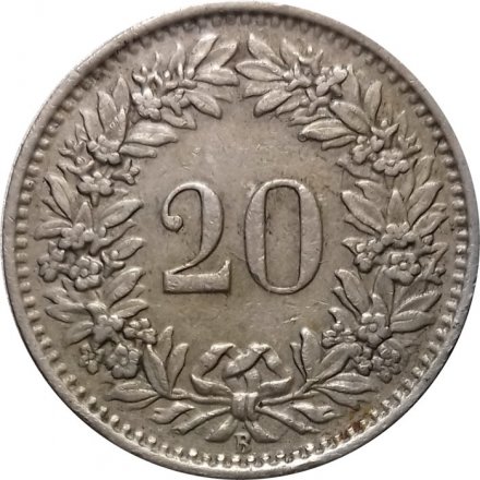 Швейцария 20 раппенов 1952 год