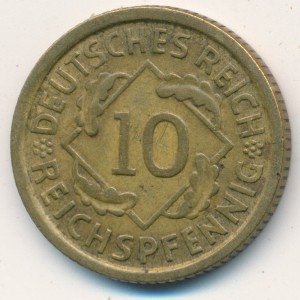 Веймарская республика 10 рейхспфеннигов 1936 год (D)