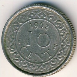 Монета Суринам 10 центов 1962 год