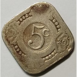 Нидерланды 5 центов 1929 год - Королева Вильгельмина - F