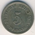 Германия 5 пфеннигов 1876 год (F)