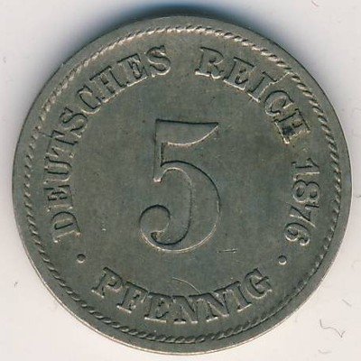 Германия 5 пфеннигов 1876 год (F)