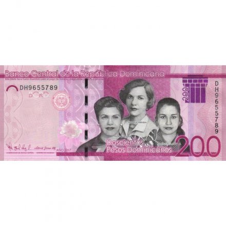 Доминикана 200 песо 2017 год - Сестры Мирабель UNC