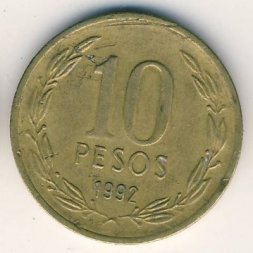 Чили 10 песо 1992 год