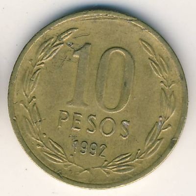 Чили 10 песо 1992 год