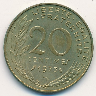 Франция 20 сантимов 1973 год