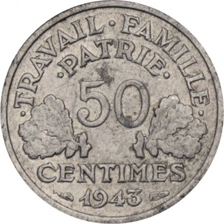 Франция 50 сантимов 1943 год (без отметки МД)