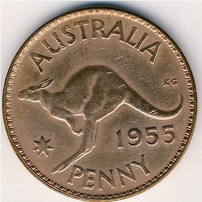 Австралия 1 пенни 1955 год - Без точки после &quot;PENNY&quot; - Монетный двор Мельбурна