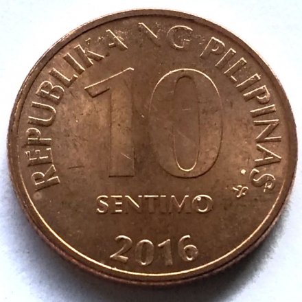 Филиппины 10 сентимо 2016 год