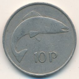 Ирландия 10 пенсов 1969 год - Лосось. Кельтская арфа