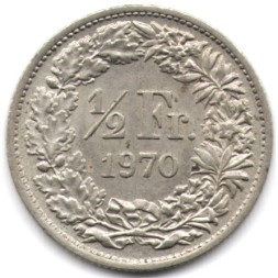Монета Швейцария 1/2 франка 1970 год