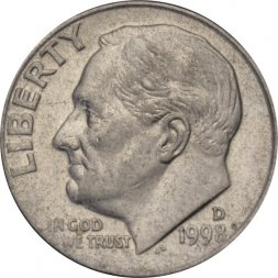 США 1 дайм (10 центов) 1998 год - Франклин Рузвельт (D)