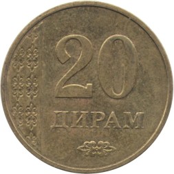 Монета Таджикистан 20 дирам 2011 год
