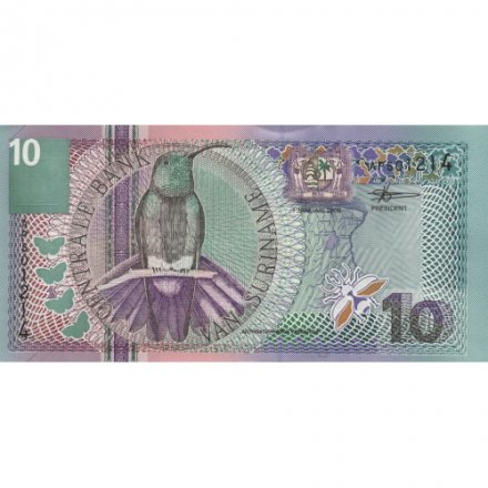 Суринам 10 гульденов 2000 год - Зеленогорлый манго. Гусмания язычковая UNC