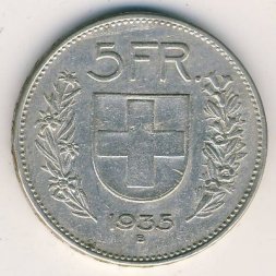 Швейцария 5 франков 1935 год