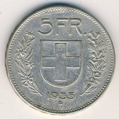 Швейцария 5 франков 1935 год