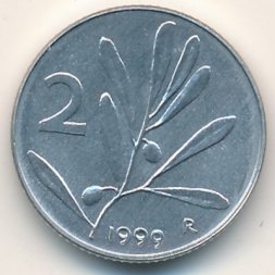 Италия 2 лиры 1999 год