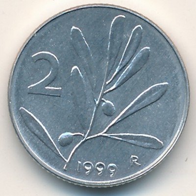 Италия 2 лиры 1999 год