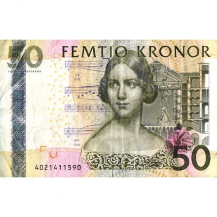 Швеция 50 крон 2004 год - Портрет певицы Дженни Линд - VF- (надрыв)