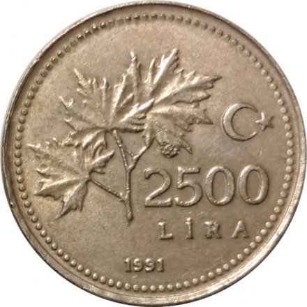 Турция 2500 лир 1991 год