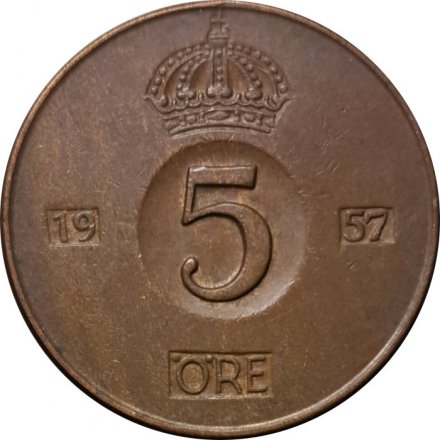 Швеция 5 эре 1957 год