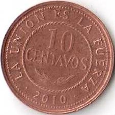 Монета Боливия 10 сентаво 2010 год