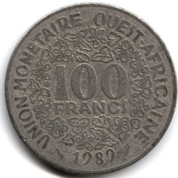 Монета Западная Африка 100 франков 1989 год