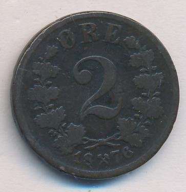 Норвегия 2 эре 1876 год - Король Оскар II