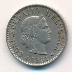 Швейцария 5 раппенов 1931 год