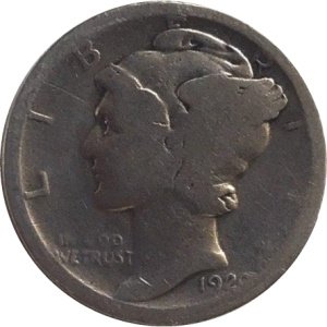 США 1 дайм (10 центов) 1920 год - Mercury Dime (без отметки МД)
