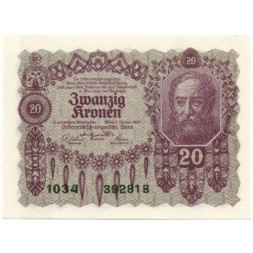 Австрия 20 крон 1922 год - UNC