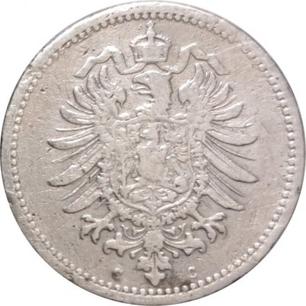 Германия 50 пфеннигов 1877 год - Без венка на аверсе (Отметка монетного двора: &quot;C&quot;)