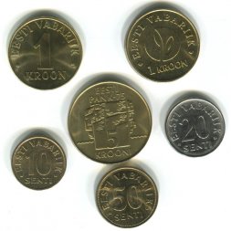 Набор из 6 монет Эстония 1994-2008 год