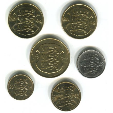 Набор из 6 монет Эстония 1994-2008 год