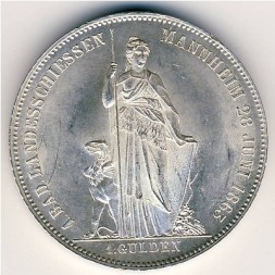 Монета Баден 1 гульден 1863 год