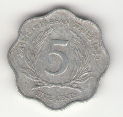 Монета Восточные Карибы 5 центов 1989 год - Пальмовые ветви