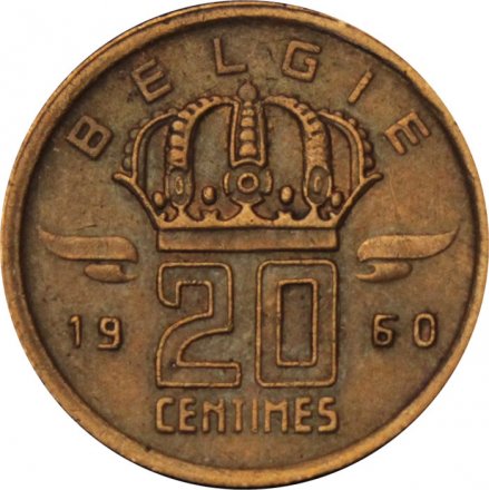 Бельгия 20 сантимов 1960 год BELGIE