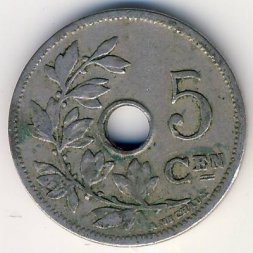 Бельгия 5 сантимов 1905 год BELGIE