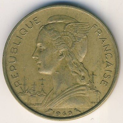 Реюньон 20 франков 1969 год