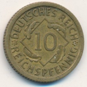 Веймарская республика 10 рейхспфеннигов 1936 год (F)