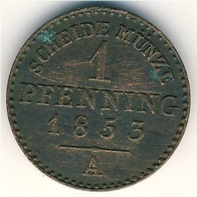 Пруссия 1 пфеннинг 1853 год