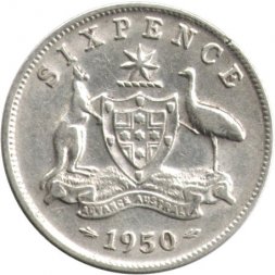 Австралия 6 пенсов 1950 год