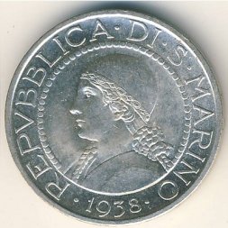 Сан-Марино 5 лир 1938 год