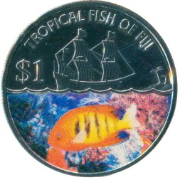 Фиджи 1 доллар 2009 год - Тропические рыбы - Огненный ангел