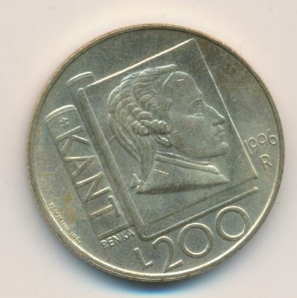 Сан-Марино 200 лир 1996 год - Эммануил Кант