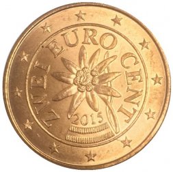 Австрия 2 евроцента 2015 год
