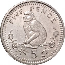 Гибралтар 5 пенсов 2003 год - Берберская обезьяна (Не магнетик, "AA")