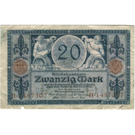 Германия 20 марок 1915 год - F