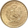 Перу 1 сентимо 2006 год (латунь, желтый цвет)