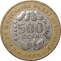 Западная Африка 500 франков 2005 год (Монетное отношение аверс/реверс (180°))